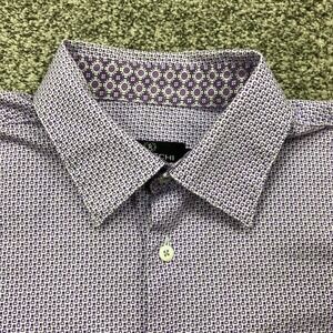 Bugatchi shirt mens L button down geometric‎ flip cuff bold designer look